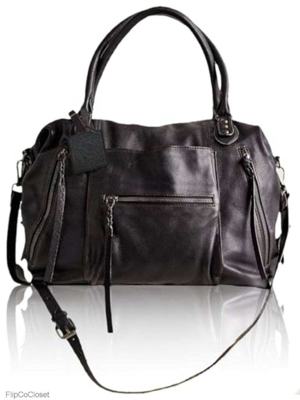 Large Vegan Leather Tote Bag with Zipper and Adjustable Strap
